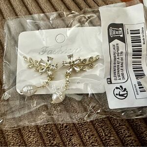 Elegant Gold and Silver Leaf Pearl Earrings